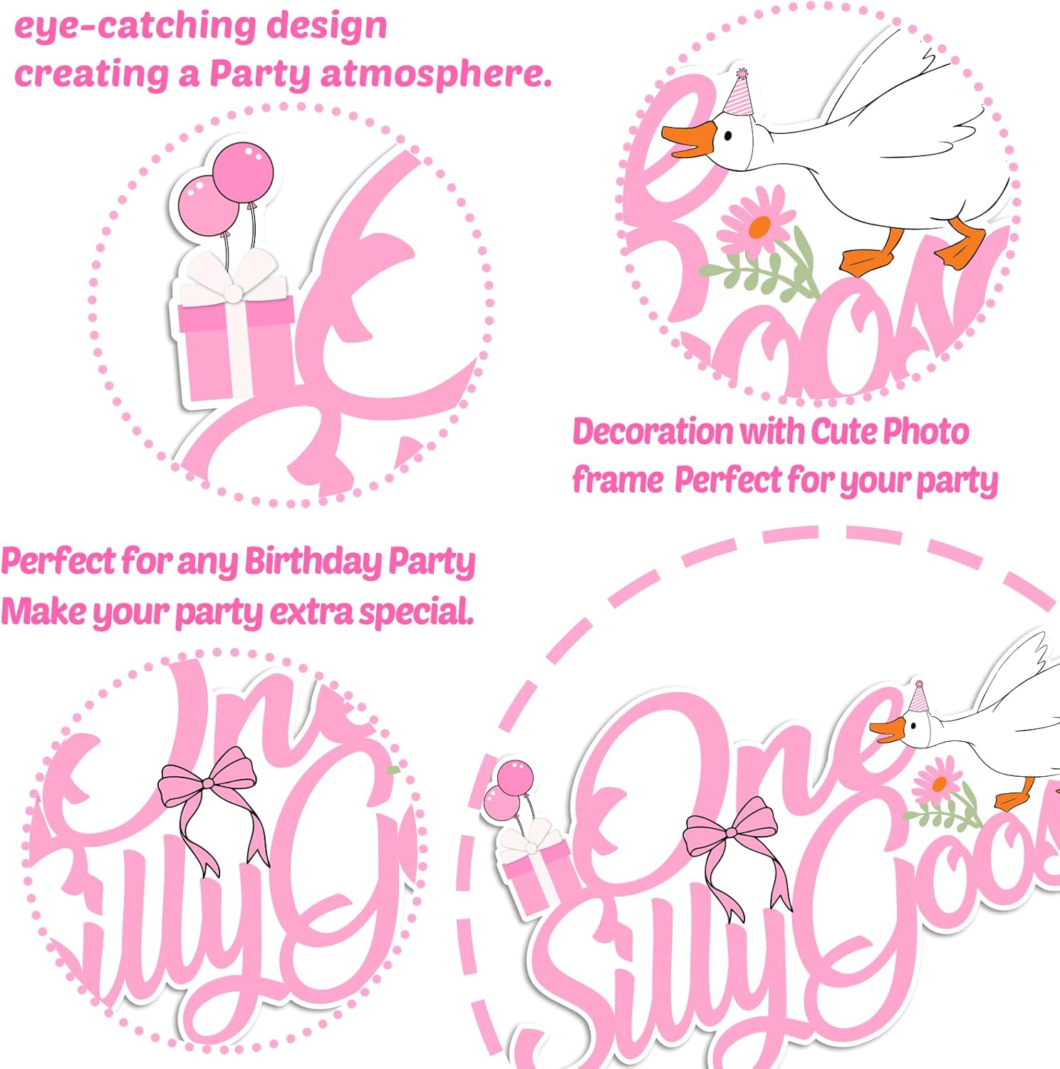One Silly Goose Birthday Cake Topper - Fun Goose Theme Decorations for 1st Birthday | Cupcake Props