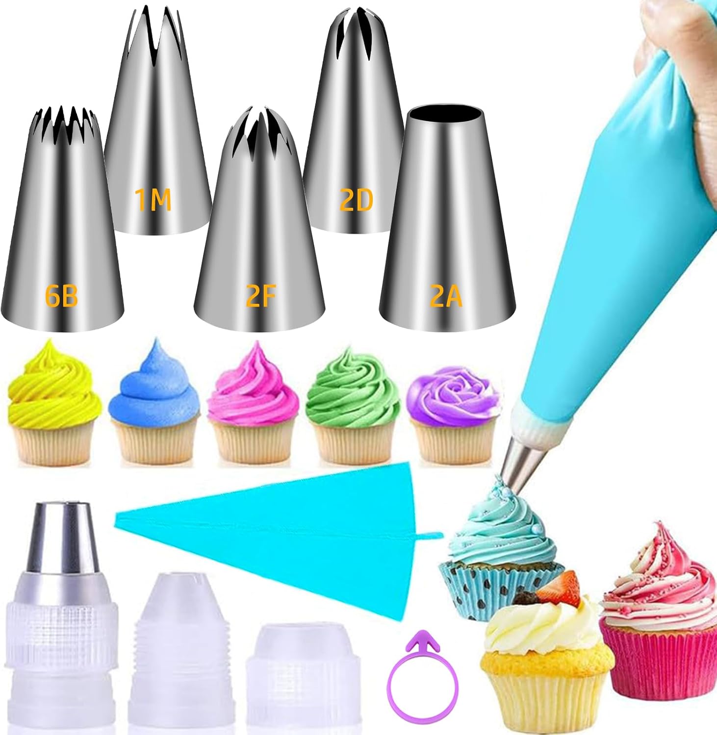 Suuker Large Piping Tips Set - Seamless Stainless Steel Cake Decorating Tips & Bags | Ideal for Cupcakes, Cakes, Cookies