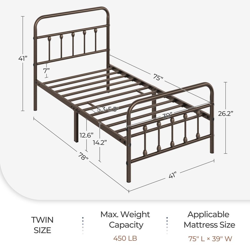 Yaheetech Classic Metal Platform Bed Frame Mattress Foundation with Victorian Style Iron-Art Headboard/Footboard/Under Bed Storage/No Box Spring Needed/Twin Size Bronze