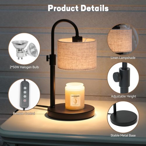 FINCMY Candle Warmer Lamp - Dimmable Wax Warmer with Timer & 2 Bulbs | Elegant Linen Design for Home Decor