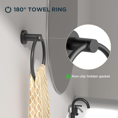 FORIOUS Bathroom Accessories Set - SUS304 Stainless Steel Toilet Paper Holder, Towel Ring & Hooks | Matte Black