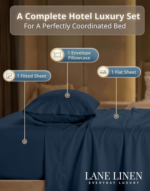 LANE LINEN Twin XL Sheet Set - 600 Thread Count Cotton Sateen - Hotel Quality Softness - Denim Color
