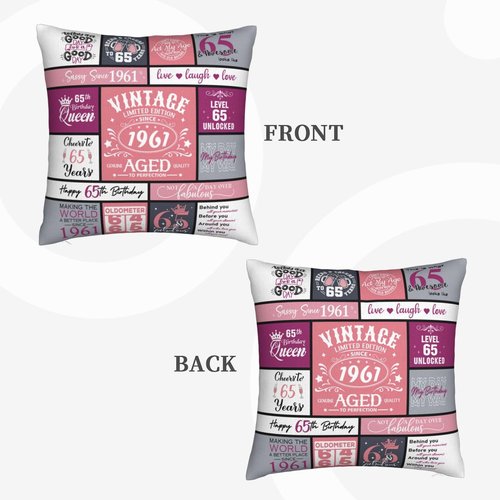 IYUBOFU 65th Birthday Gifts for Women, Best Gifts for 65 Year Old Woman, Happy 65th Birthday Decorations for Women, 65 Year Old/1961 Birthday Gifts for Woman Throw Pillow Covers 18x18 Inches