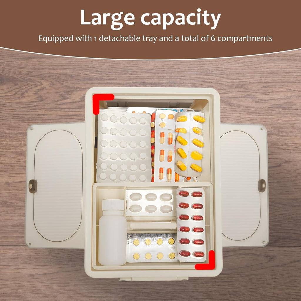 Skiennix 3-Tier Medicine Organizer - Portable Storage Box with Handle & Wheels | Large Capacity First Aid Container