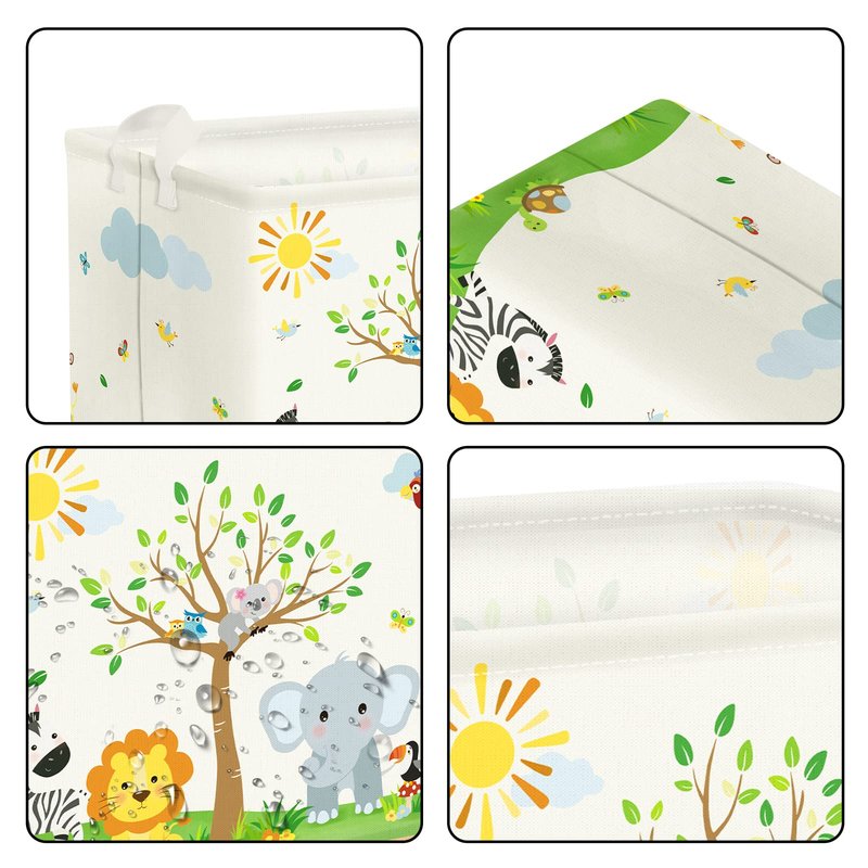 Clastyle Safari Animal Tree Baby Nursery Basket Rectangle Bedroom Forest Elephant Giraffe Shelf Basket Jungle Monkey Lion Clothes Toy Book Storage Bin
