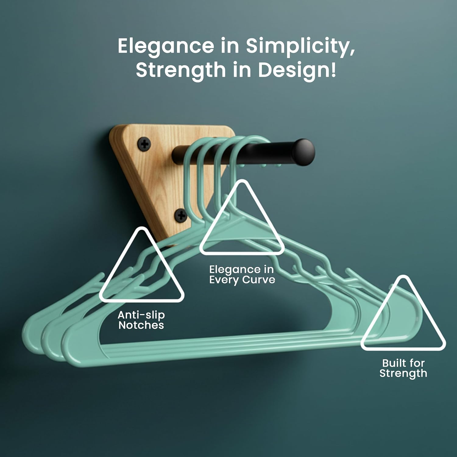 Utopia Home Plastic Hangers - Space-Saving Clothes Hangers with Built-In Strap Hooks | 50 Pack in Aqua