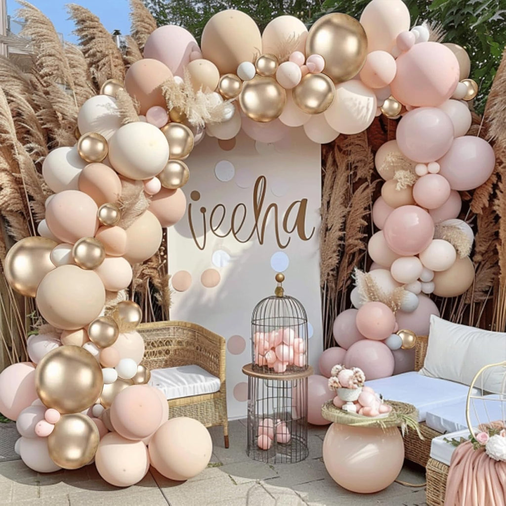Skiennix Balloon Arch Kit - Dusty Pink & Gold Balloons for Weddings, Engagements & Parties | 10ft Decor