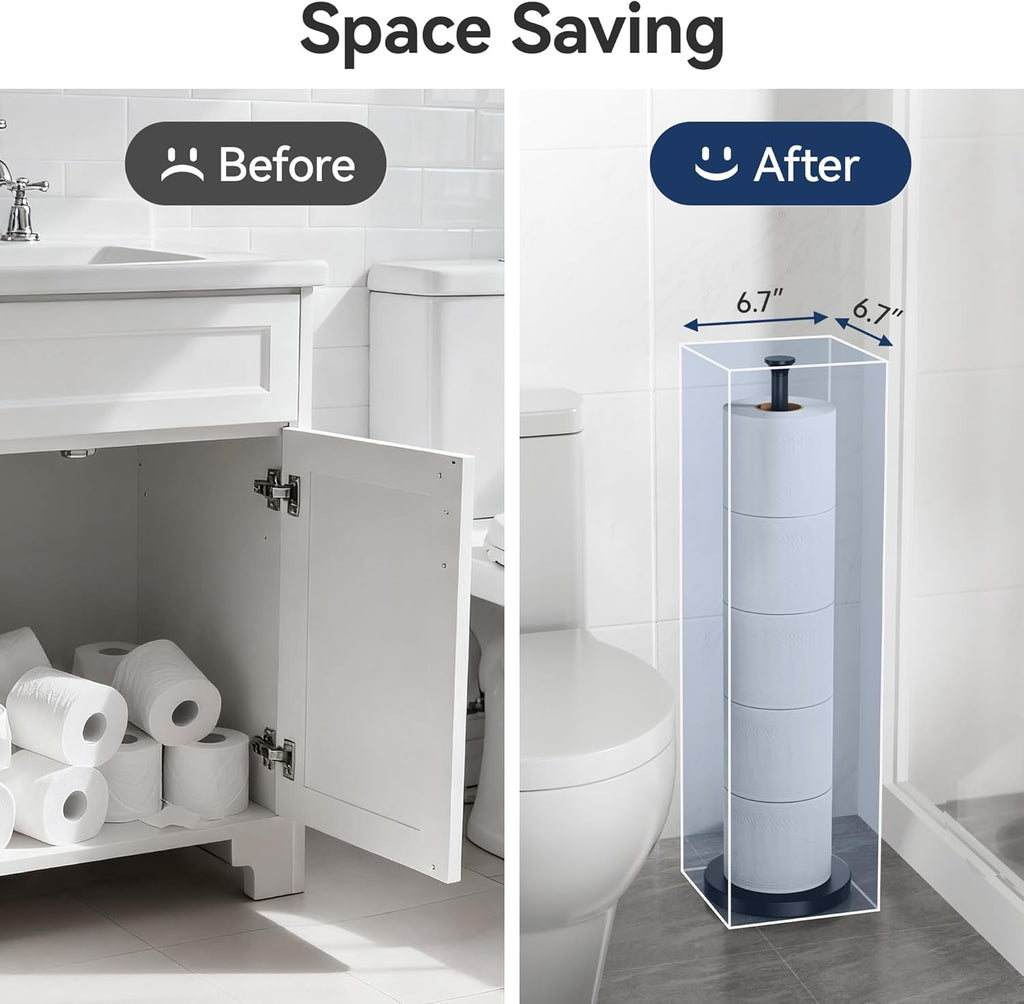Skiennix Toilet Paper Holder Stand - Modern Free-Standing Spare Roll Storage in Stainless Steel