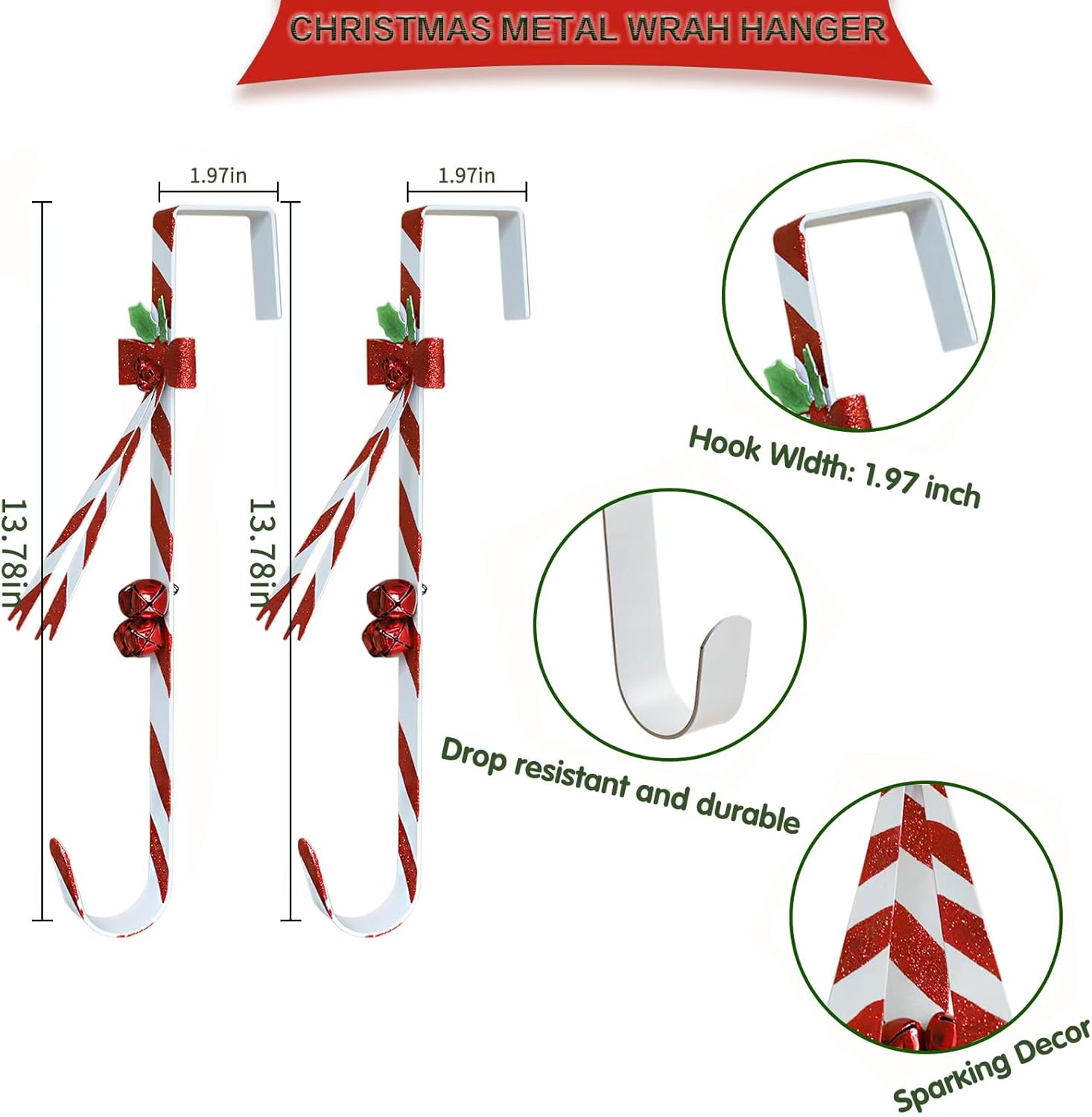 Regine Switzerland 2-Pack Wreath Hangers - Durable Metal Over-The-Door Design for Christmas Decor