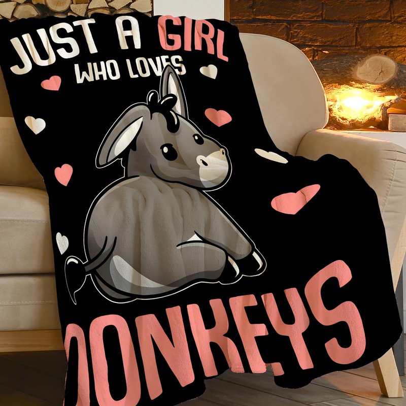 Funny Donkey Blanket Just A Girl Who Loves Donkeys Throw Blankets for Girls Boys Kids Plush Cozy Flannel Fleece Ultra Soft Fuzzy Animal Party Blanket 50"X40"