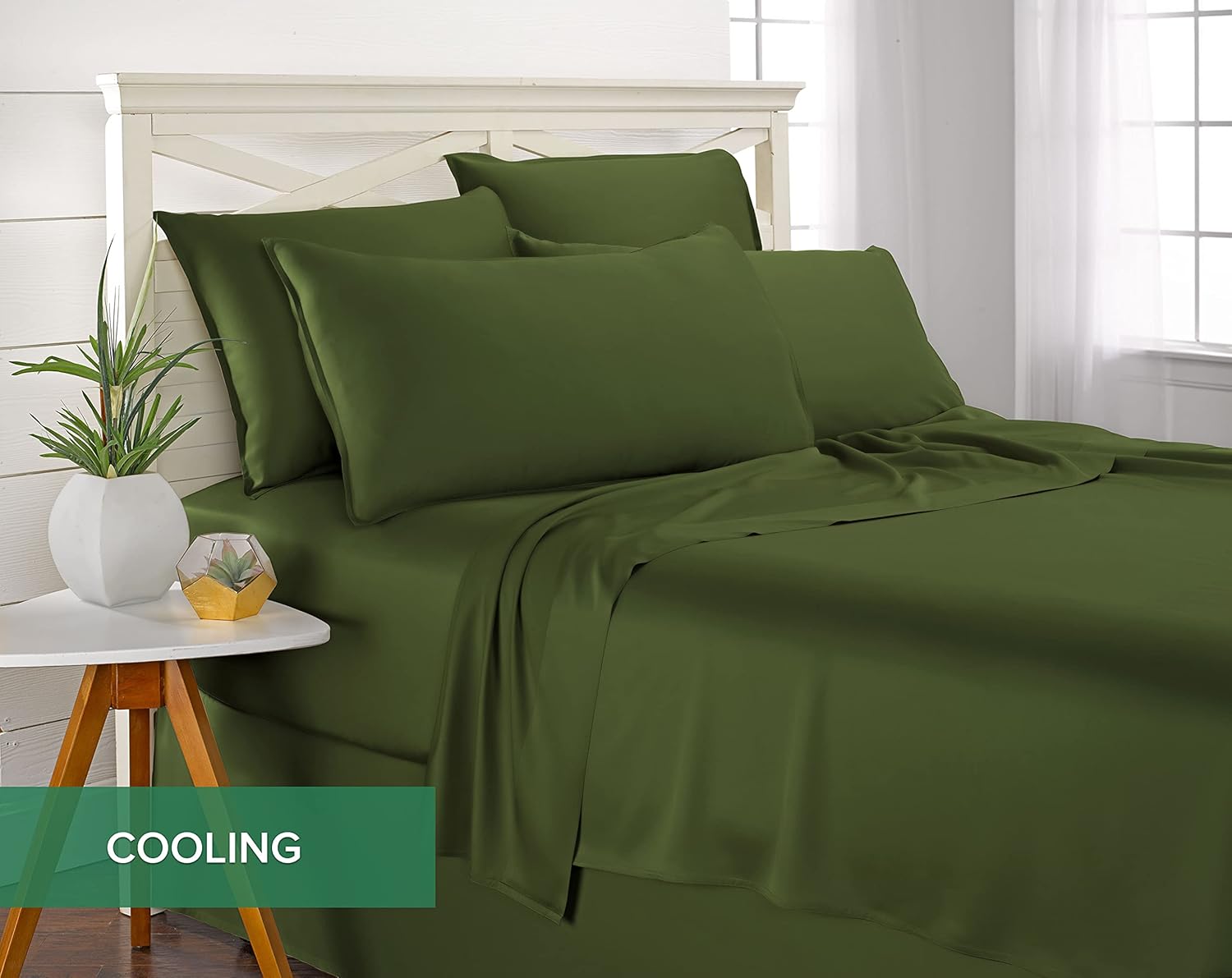 Pure Bamboo Twin Sheets - Luxuriously Soft & Cooling 100% Organic Viscose Bed Sheet Set | Pesto Color, Double Stitching