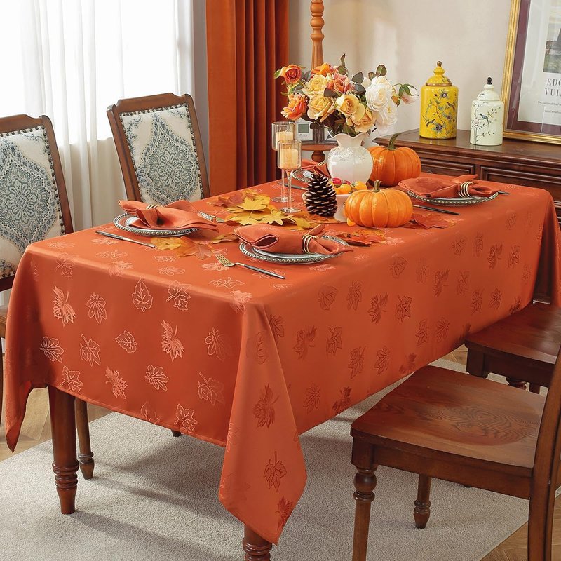 Honellaty Thanksgiving Tablecloth Rectangle, Spillproof Heavy Duty Fabric Jacquard Table Cloth with Maple Leaves for Fall Autumn, Harvest Holidays(Rectangle,60"x102",Rust)