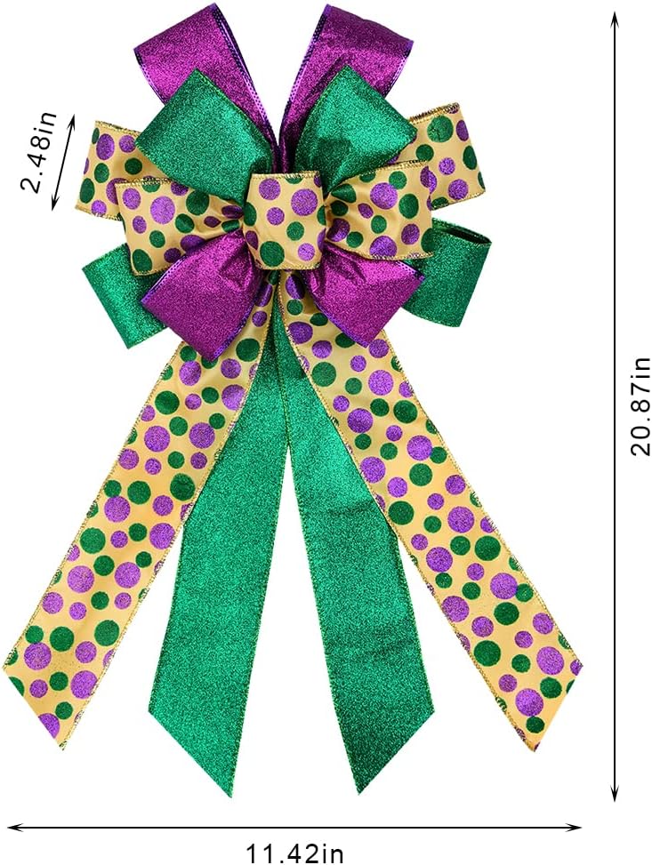 Purple Green Glitter Plaid Mardi Gras Wreath Bows by [Brand Name] - Large Indoor/Outdoor Decoration