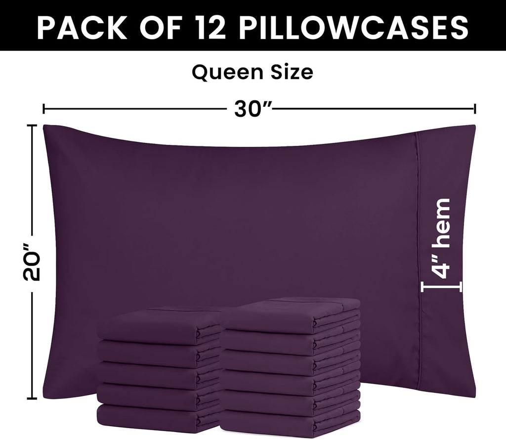 Utopia Bedding Queen Pillow Cases - 12 Pack Soft Brushed Microfiber | Fade Resistant 20 x 30 Inches (Purple)