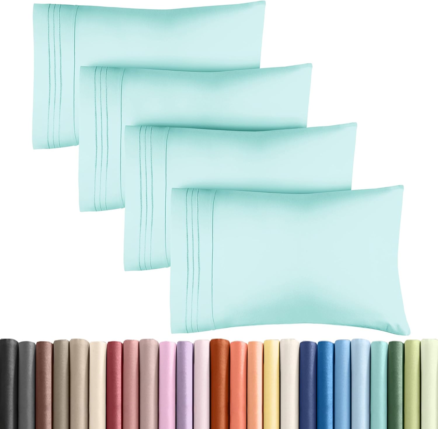 Skiennix Queen Pillow Cases Set of 4 - Ultra Soft Hotel Quality Covers | Comfy, Wrinkle-Free & Fade Resistant - Spa Blue