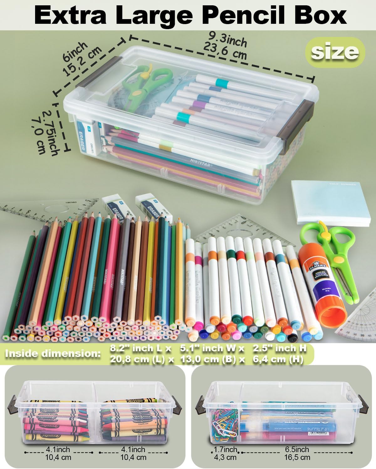 Skiennix Extra Large Pencil Box - Removable Divider & Stackable Design | 12 Pack Grey Storage Containers