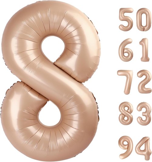 Light Brown 40-Inch Number 8 Balloon - Tan Birthday Decorations for Boys & Girls