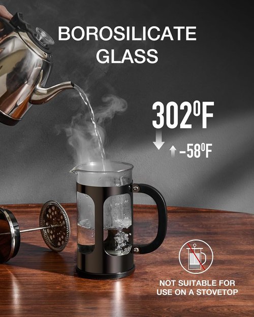 BAYKA French Press Coffee Maker - 34 Ounce Cold Brew Pot | Durable 304 Stainless Steel & Borosilicate Glass