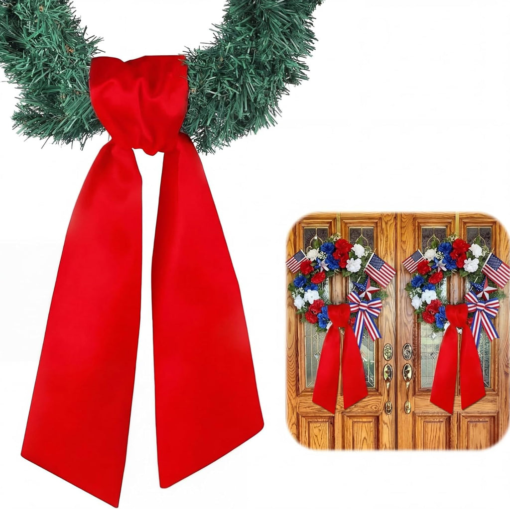 VitalCozy Wreath Sash Set - Embroidery Monogram Accessories for Farmhouse Decor | Red, 4.5" W X 56" L