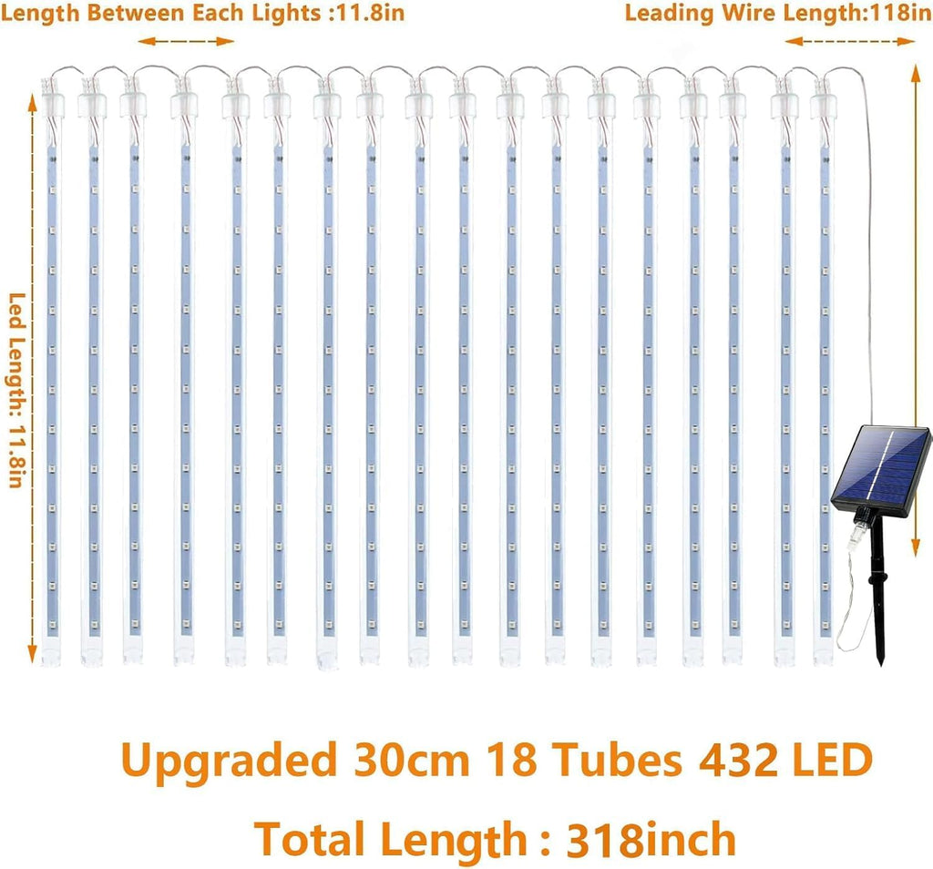 Skiennix 4th of July Decorations - USA 250th Anniversary Solar Meteor Shower Lights | 18 Tubes, 432 LEDs, Waterproof