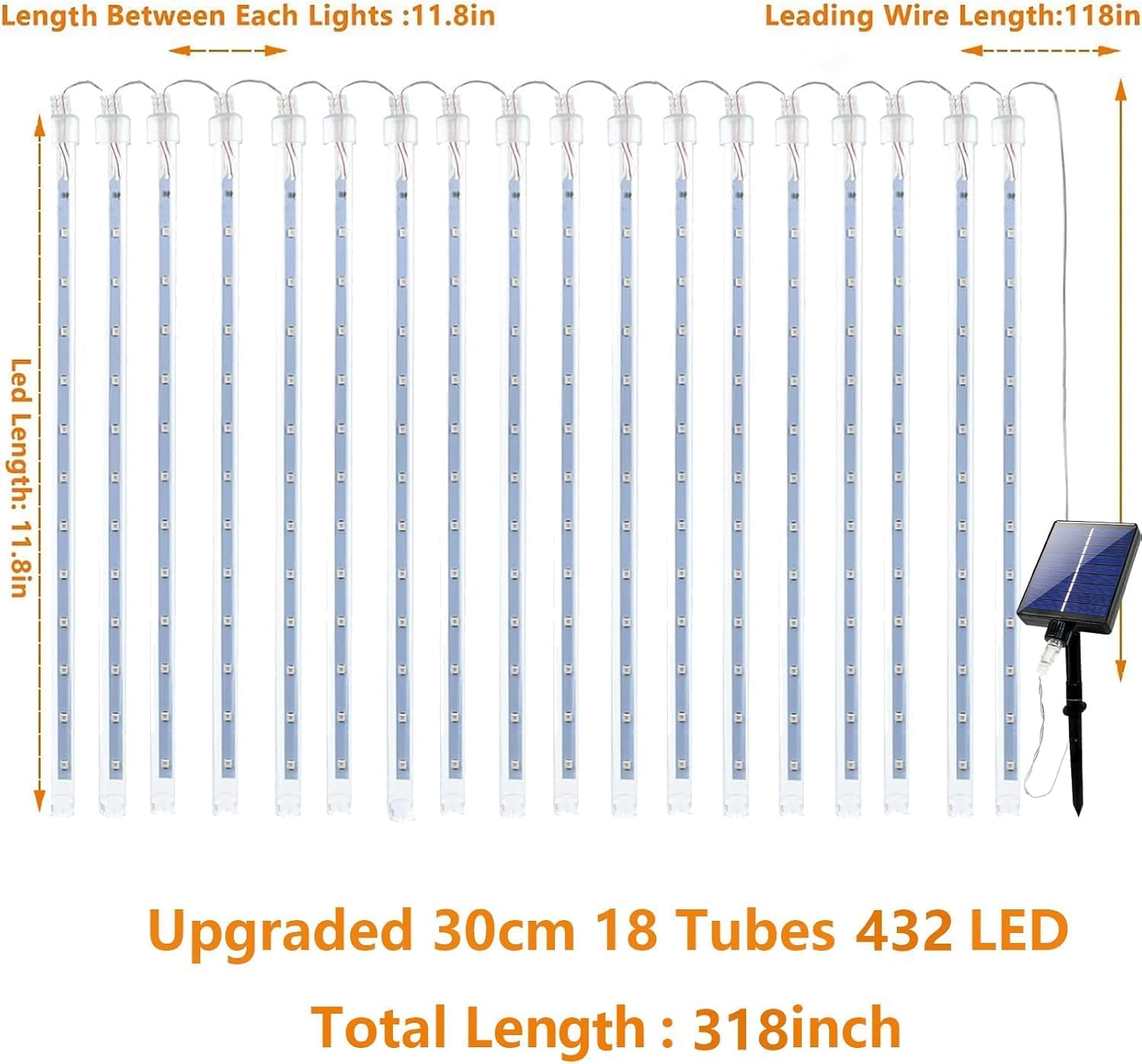 Skiennix 4th of July Decorations - USA 250th Anniversary Solar Meteor Shower Lights | 18 Tubes, 432 LEDs, Waterproof