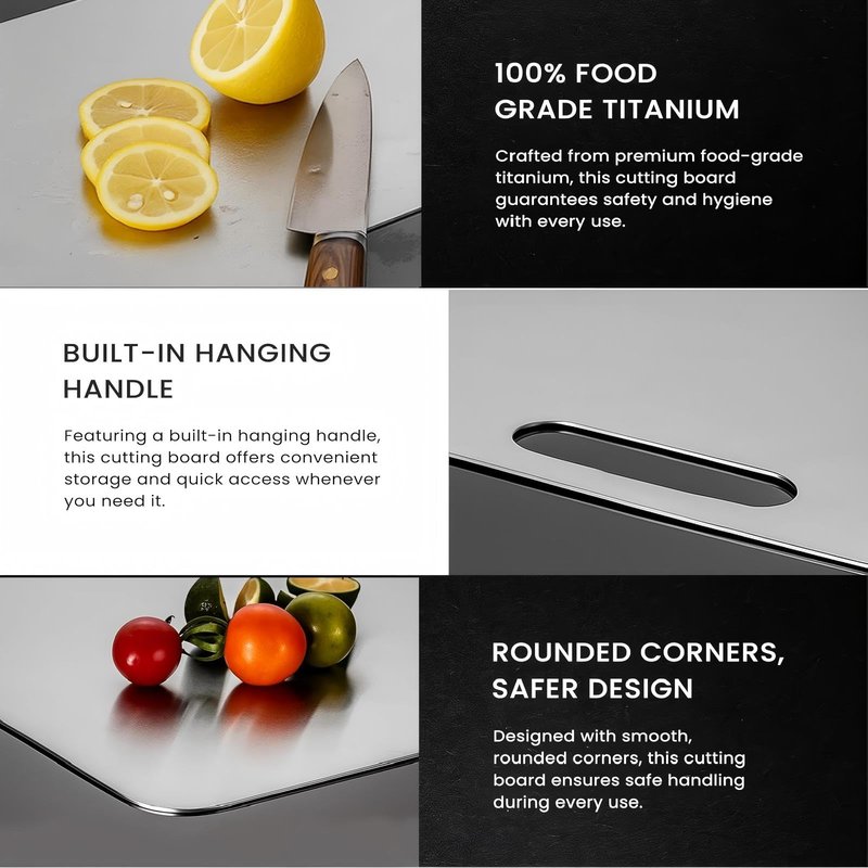 Titanium Cutting Board, Double Sided - Non Slip, Dishwasher Safe Chopping Board for Kitchen, Non Toxic, Easy to Clean, 2026 Upgrade (100% Pure Food Grade Titanium) (14"L x 10"W)