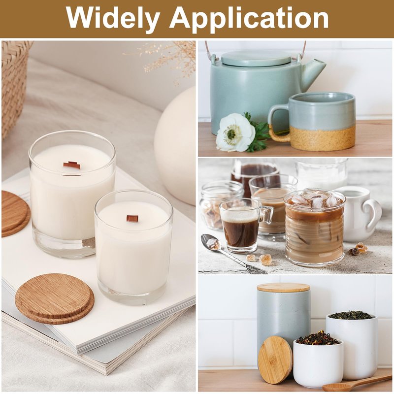 uxcell 4Pcs Bamboo Cup Lid with Spoon Hole 2.91 Inch, Wooden Cup Cover Seasoning Jar Mug Cover Coffee Mug Cover Tea Glass Cup Lid Wooden Canning Jar Lids
