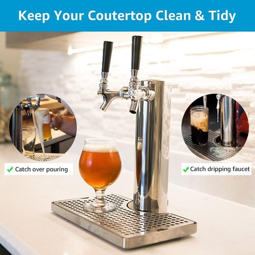Dbgogo Kegerator Beer Drip Tray Stainless Steel Keg Drip Tray with Non-Slip Silicone Pads 4.4” Cutout Kegerator Surface Mount Beer Tower Drip Tray for Home Bar Mini Fridge without Drain