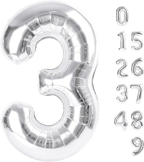 Large Silver 40-Inch Number Balloon - Perfect for 3rd Birthday Party Decorations | Wedding Supplies