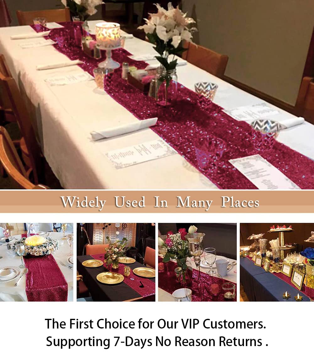 ShinyBeauty Sequin Table Runner Burgundy 12 by 108 Inch Wine Sparkle Sequence Table Cloth Runner Party Supplies Glitter Sequin Mesh Table Runner for Birthday Party Wedding Banquet Decoration