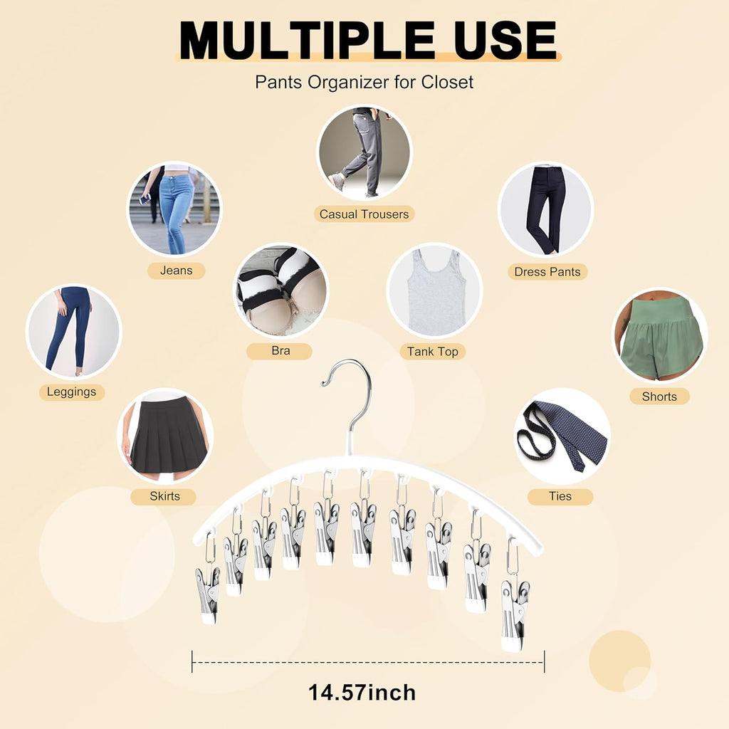 Skiennix Legging Organizer - Space-Saving Metal Yoga Pants Hangers | 4 Pack with 10 Clips, Black & White