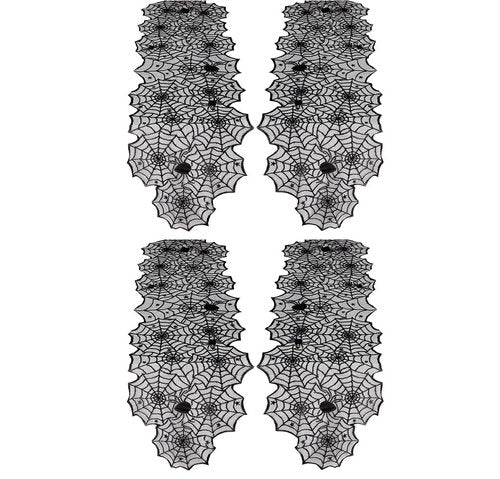 Halloween Table Runner Spider Web: 4 Pieces 18x72 Inches Black Lace Runners for Halloween Party Black Spooky Dinner Table Decorations