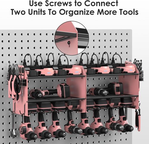 CCCEI Modular Power Tool Organizer - Wall Mount Charging Station & Heavy Duty Rack | Pink, 1 Pack