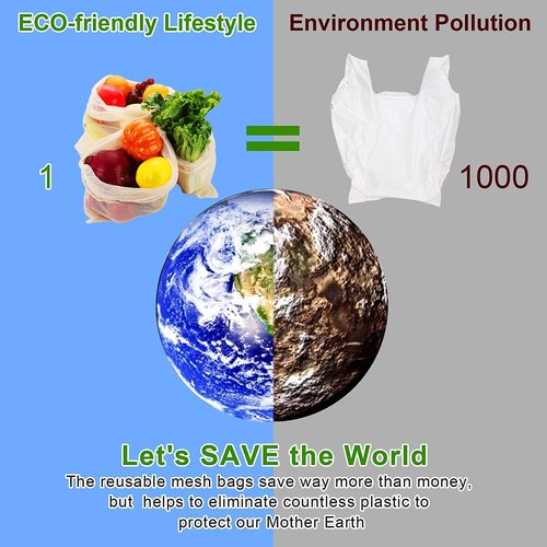 Reusable-Cotton-Mesh-Produce-shopping-Bags-Washable Eco Friendly Premium See Through Lightweight Net zero Bulk Bags for Veggie Fruit Vegetable Grocery Storage (9 Packs)