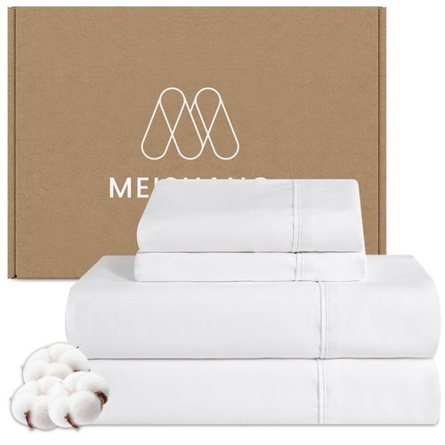 MEISHANG Extra Deep Pocket King Sheets - 600 Thread Count Sheets - Fits 18"-24" in Deep Mattress,100% Egyptian Cotton,Sateen Weave, Soft & Breathable - 4 Piece (King, White)