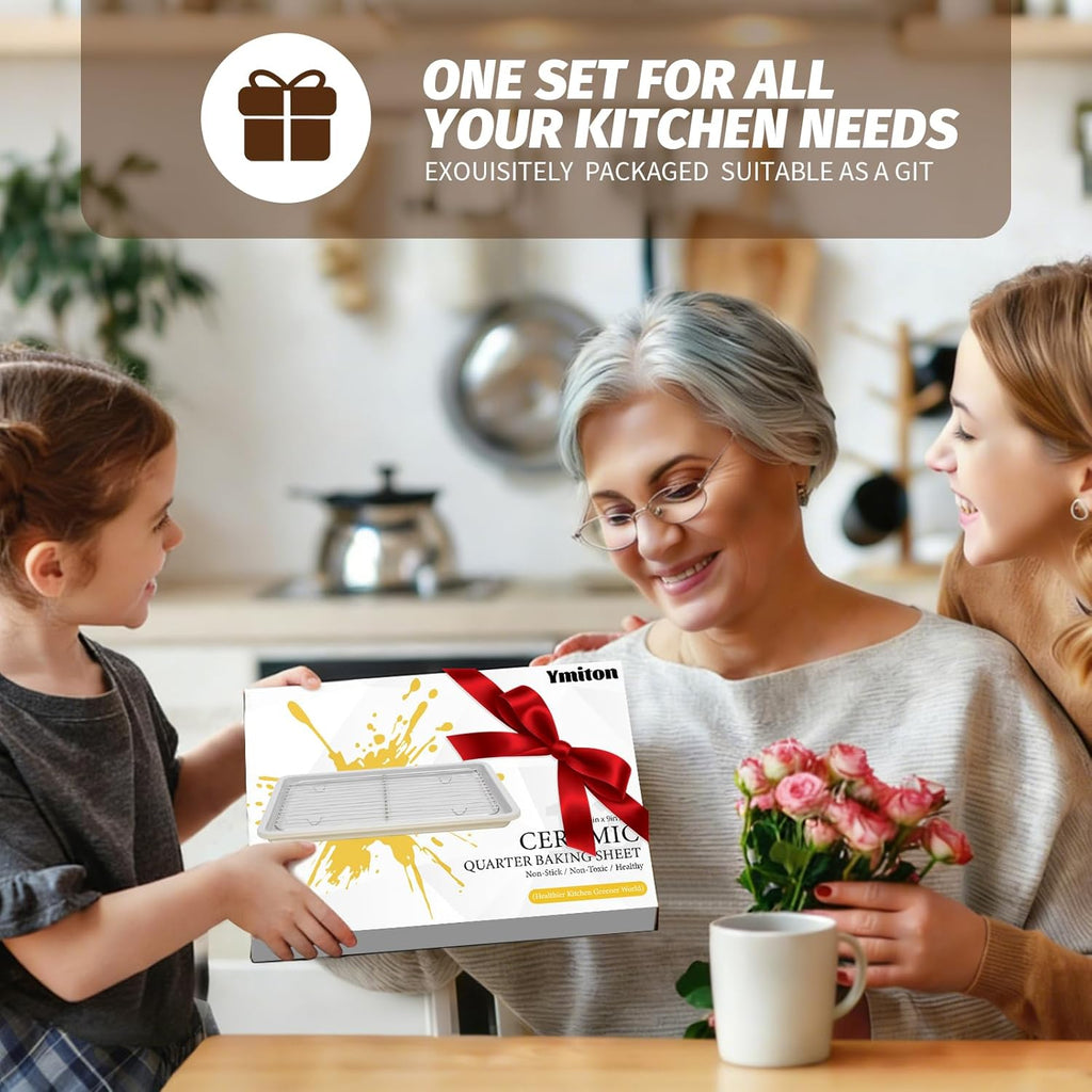 Skiennix Nonstick Ceramic Baking Sheet Set - 2-Pack 13x9 Inch | Oven Safe, Non-Toxic, Dishwasher Safe