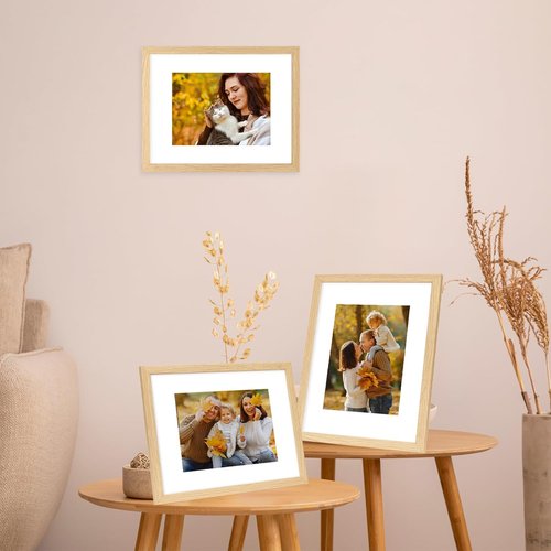 JCJMY 8x10 Solid Wood Picture Frame - Display 5x7 with Mat or 8x10 Without Mat, Natural Finish