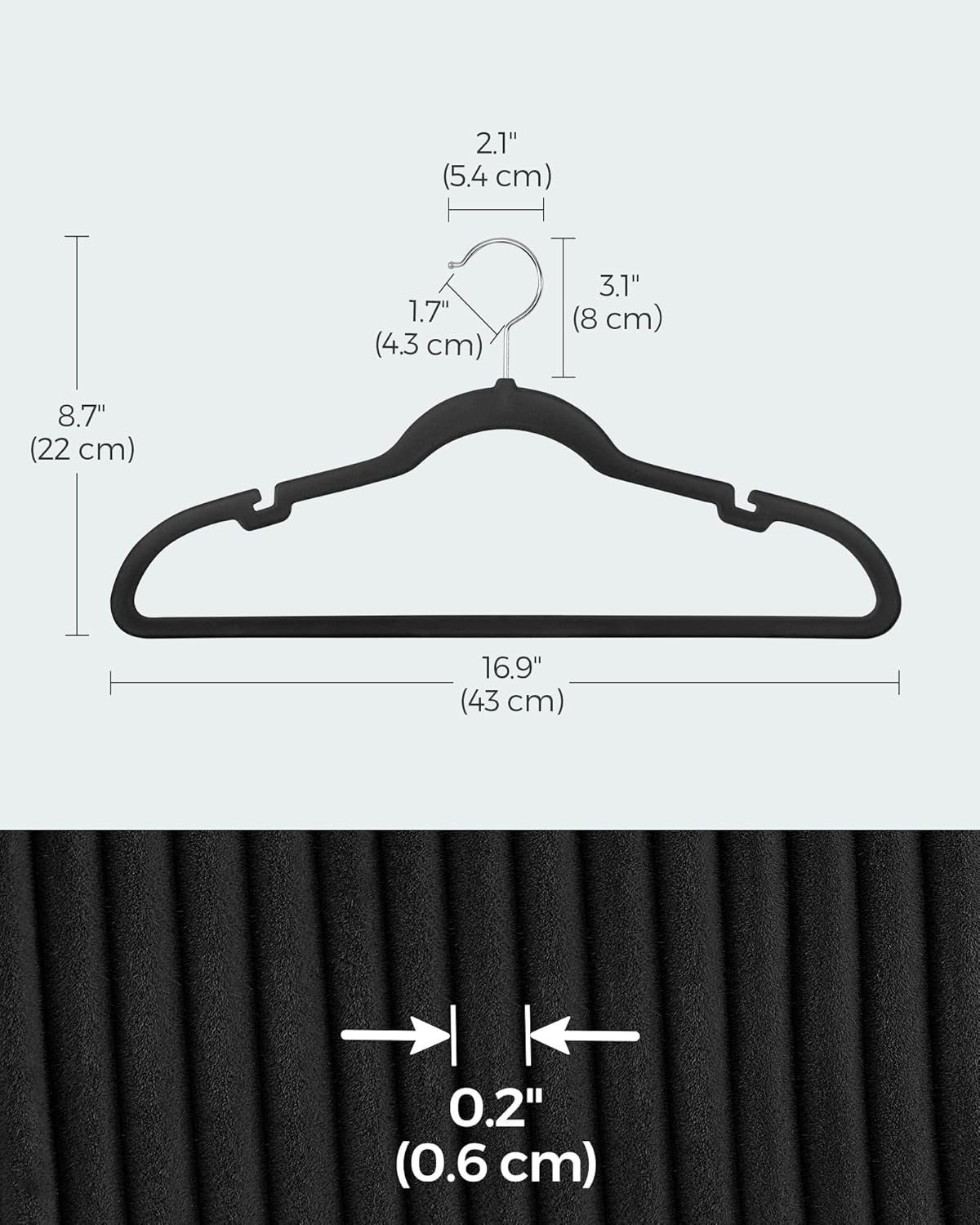 SONGMICS Velvet Hangers - 60 Pack Non-Slip Clothes Hangers with 360° Swivel Hook | Ink Black