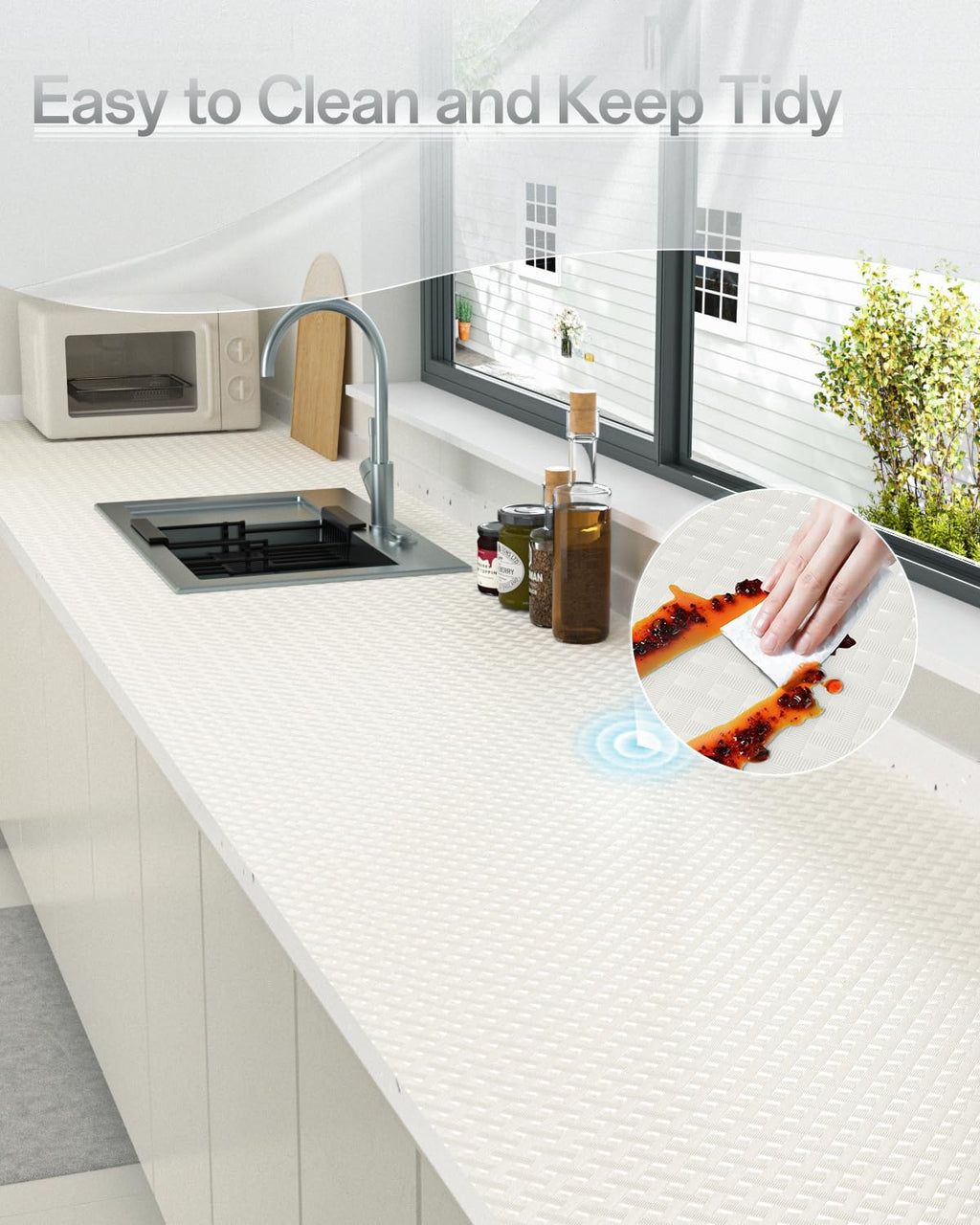 Shelf and Drawer Liner for Kitchen Cabinet, Non-Adhesive 24in x 240in Waterproof Contact Paper Refrigerator Liners Thickened Durable EVA Material Non Slip Mat for Dresser Cupboard Pantry Protector