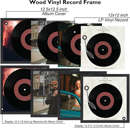 JCJMY Vinyl Record Frame - Sturdy 12.5x12.5 Album Cover Display | Black, 3 Pack for Wall Decor