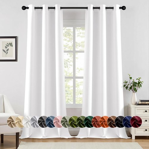 MIULEE Pure White Curtains - Thermal Insulated Room Darkening Drapes | 96 Inch Grommet Top Panels