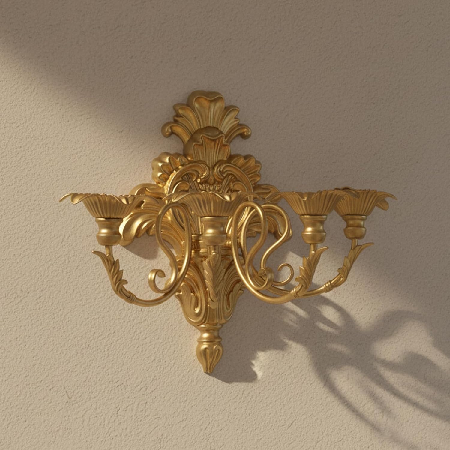 Roman - Fountain Wall Sconce | 4-Candle Gold Baroque Candelabra - Antique Metal Tapered Candle Holder for Victorian Decor