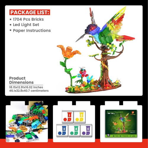 **JMBricklayer Hummingbird Building Set - LED Light Model Kit for Adults | Creative Home Décor Gift for Ages 14+**