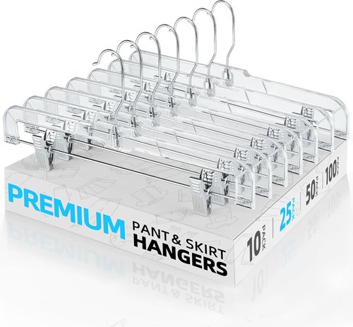HOUSE DAY Clear Pants Hangers - Non-Slip Clip Hangers for Women | 25 Pack, Heavy Duty 14" Short Design
