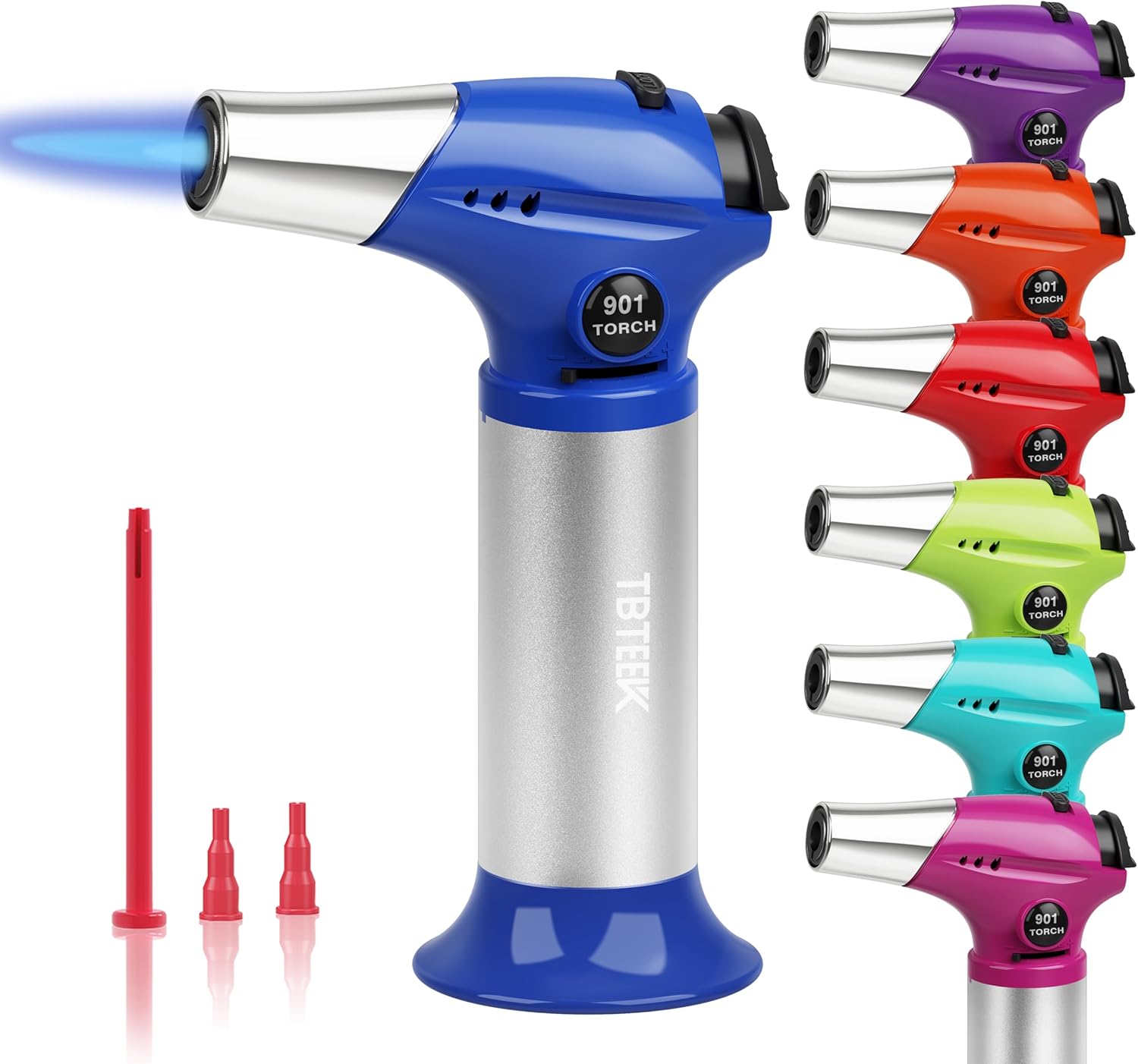 TBTEEK Butane Torch T901 - Adjustable Flame Kitchen Torch with Safety Lock | Ideal for Cooking, BBQ, Baking & DIY - Blue