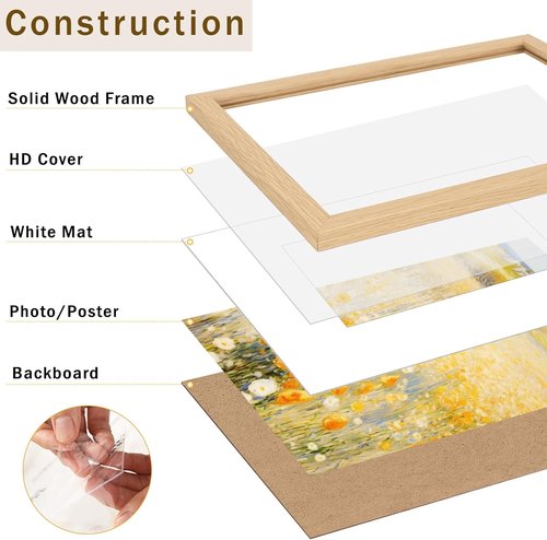 JCJMY 8x10 Solid Wood Picture Frame - Display 5x7 with Mat or 8x10 Without Mat, Natural Finish