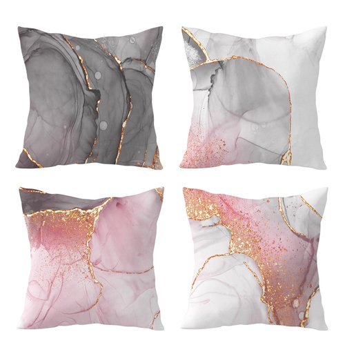 HVEST Pink Marble Pillow Covers 18x18 Set of 4, Gold Grey and White Abstract Marble Textured Throw Pillow Covers Modern Minimalist Decorative Pillows for Home Bed Couch Sofa Decor Pillowcase