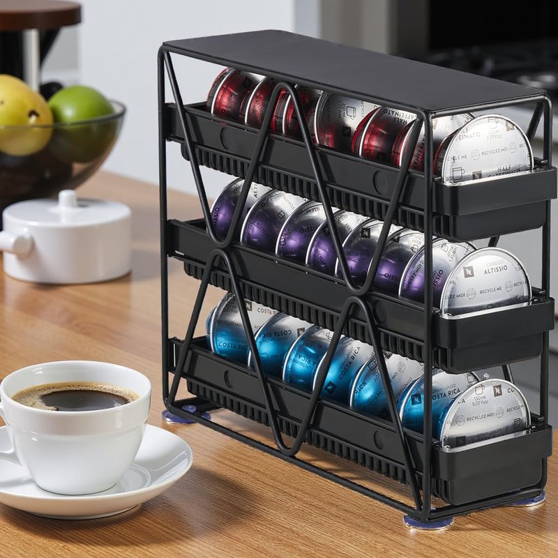 MEAERTON coffee Pod Holder 3 Tier Coffee Pod Holder For Countertop With 24 pods,Black 1pcs
