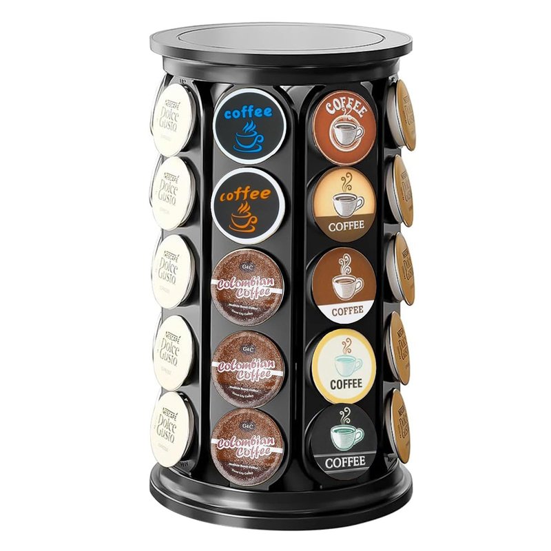 Vurlexat Coffee Pod Storage Compatible with Keurig Kcup Cafe Carousel, 360° Rotating K Cups Pods Carousel Holder, Kcup Storage Organizer Stand with 40 Keurig Kcup Pods (Black)