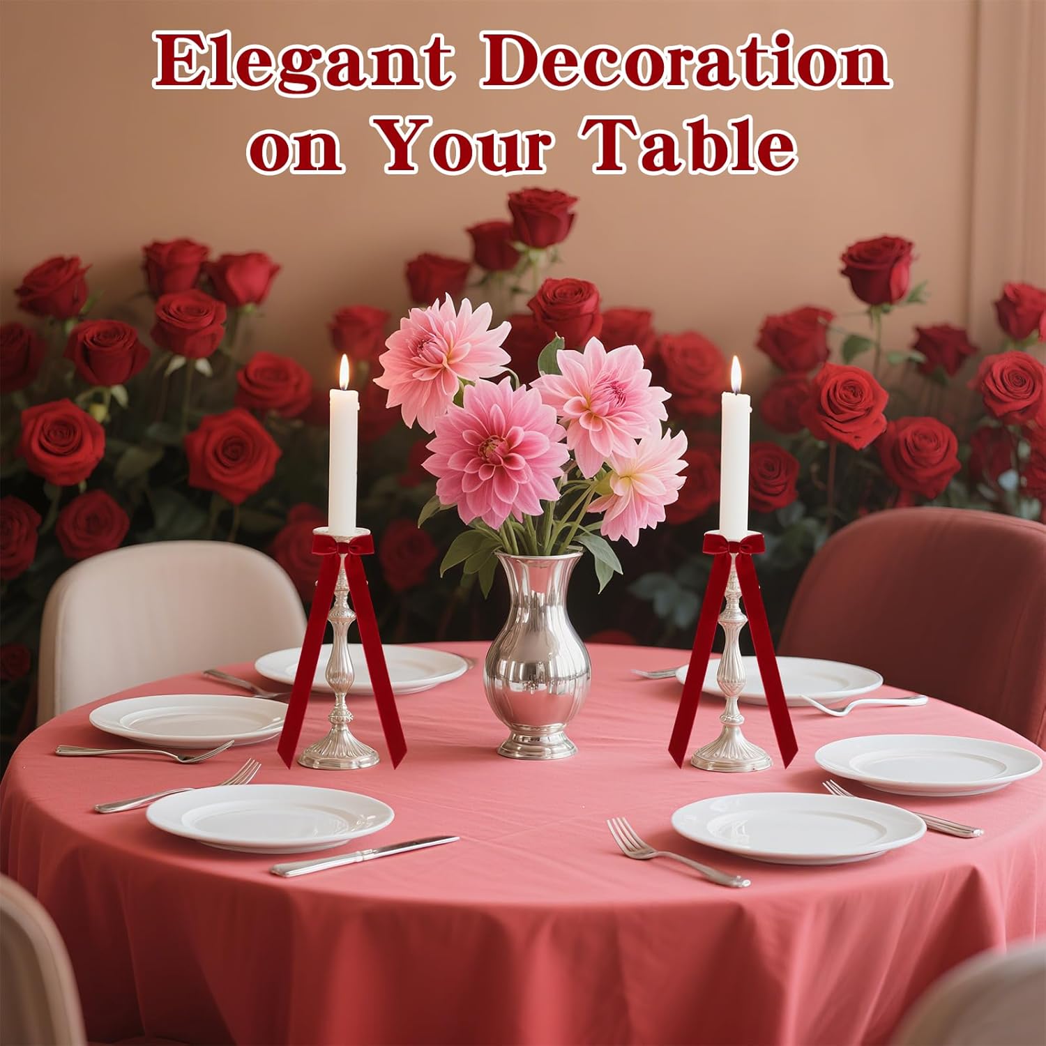 Regine Switzerland 12Pcs Red Christmas Candlestick Bows - 13 Inch Velvet Ribbon for Table Decor & Gift Wrapping